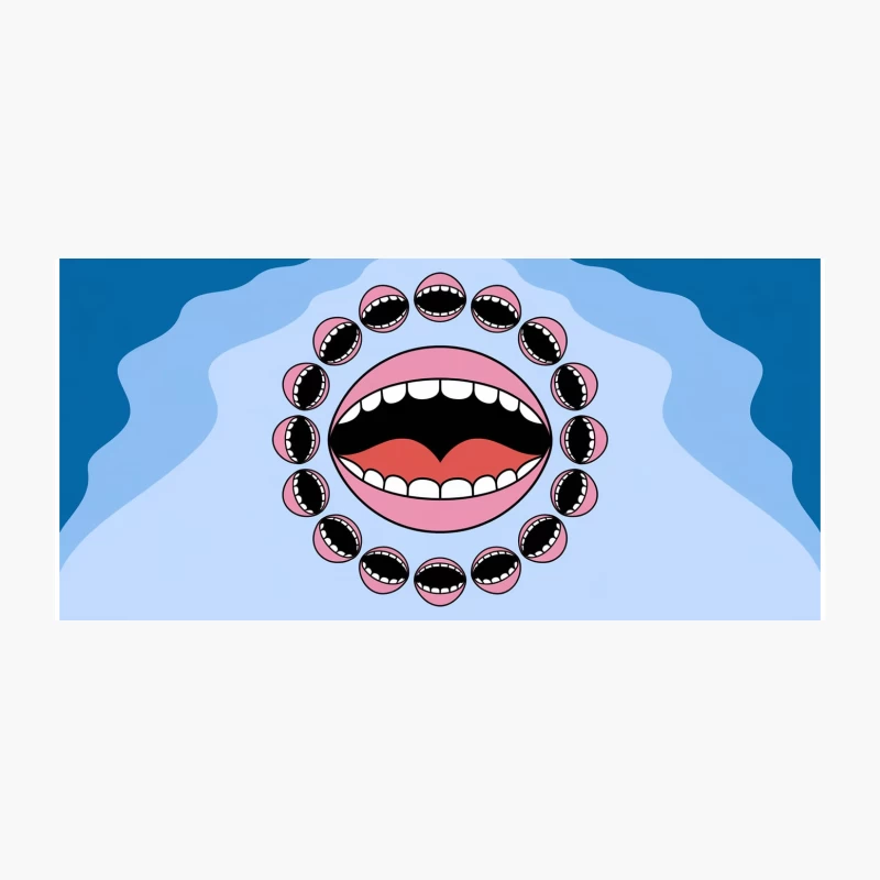 Surreal Circular Mouth Pattern on Blue Coffee Mug