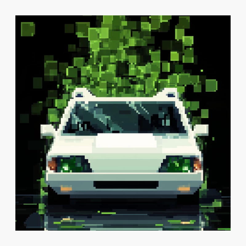 Retro Pixel Art: Green Digital Car Abstraction Pin