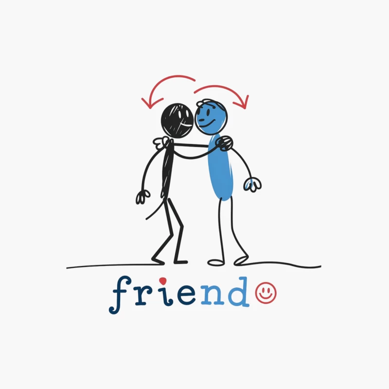 Simplistic Cartoon Illustration of Stick Figure Friends Hugging Cotton Tote Bag
