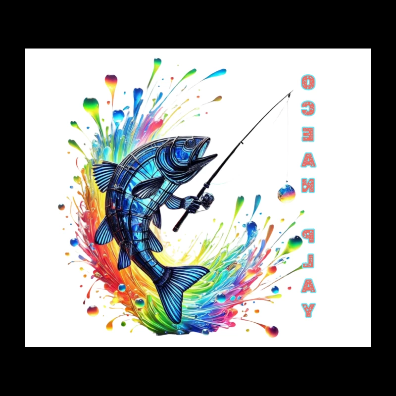 Rainbow Fish Splash: Artistic Fishing Adventure Tapestry