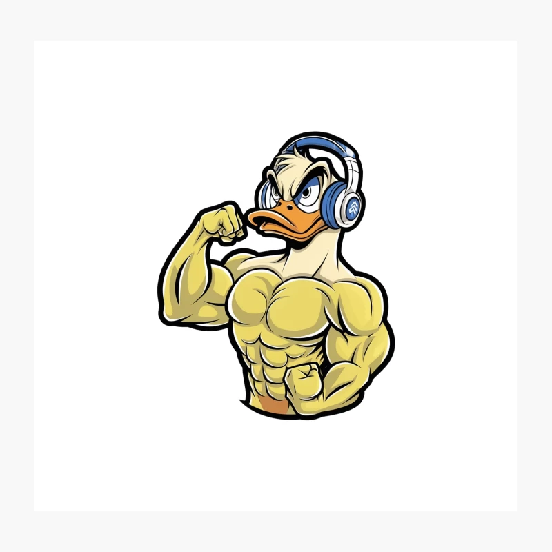 Buff Cartoon Duck with Headphones: Muscular Anthropomorphic Animal Throw Pillow