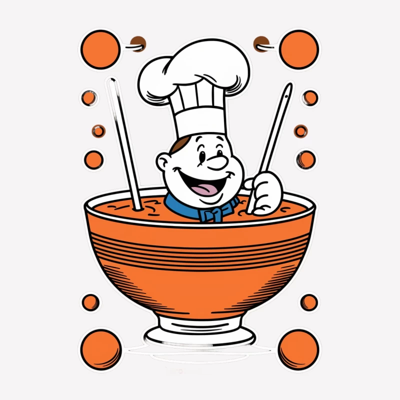 cartoon chef cooking bowl kitchen utensils soup orange culinary mascot cheerful character chef's h Male T-Shirt