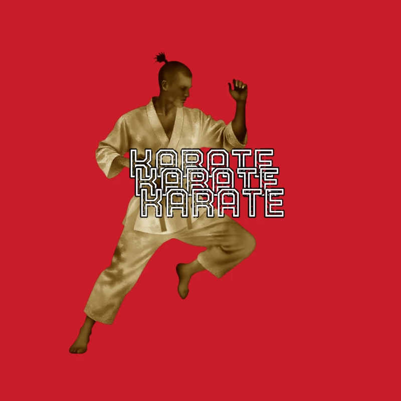 Karate Fighter in Dynamic Combat Stance with Stylized Text Male Pullover Hoodie