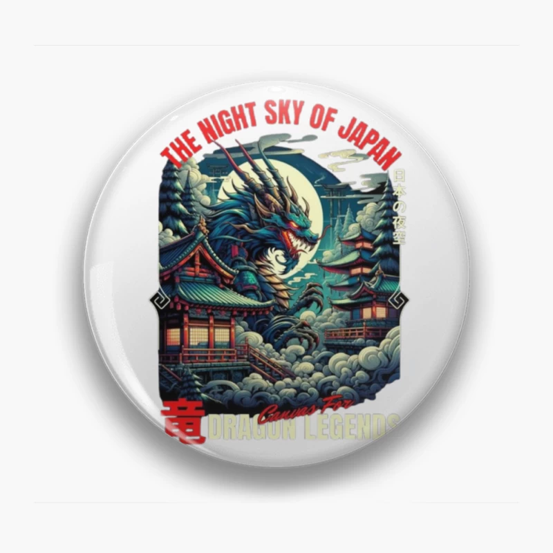 Mythical Dragon Under Japanese Night Moon Pin