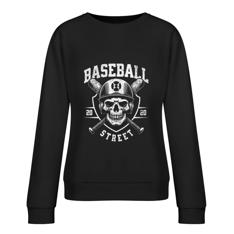 Vintage Baseball Skull with Crossed Bats Monochrome Logo Female Pullover Sweatshirt