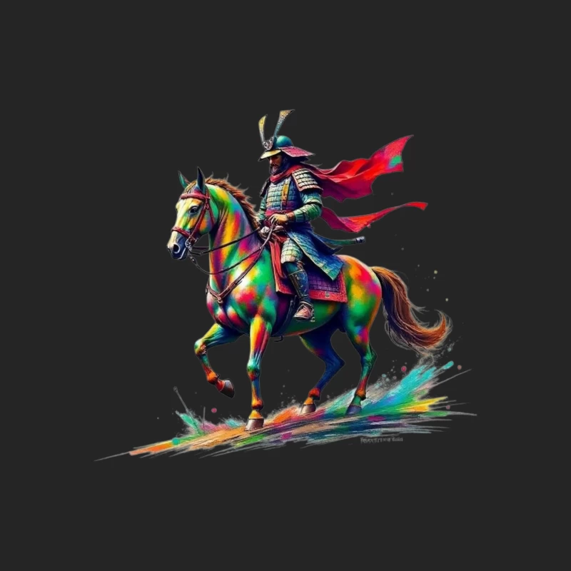 Colorful Samurai Warrior on Horse Male Pullover Sweatshirt