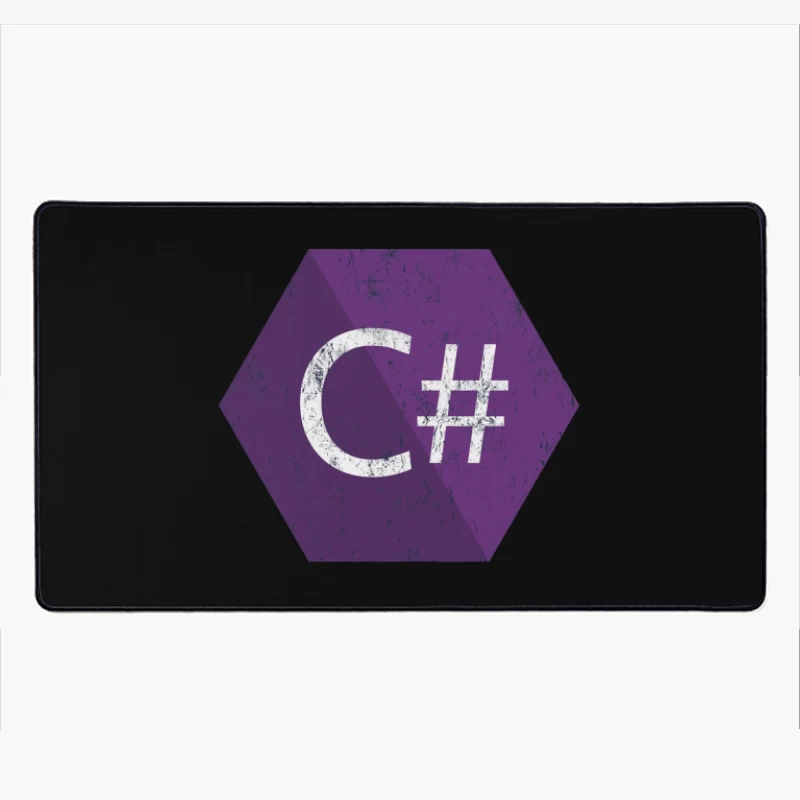 C# Programming Language Logo in Purple Hexagon Desk Mat