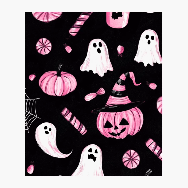 Cute Pink Halloween Pattern with Ghosts and Pumpkins Cotton Tote Bag