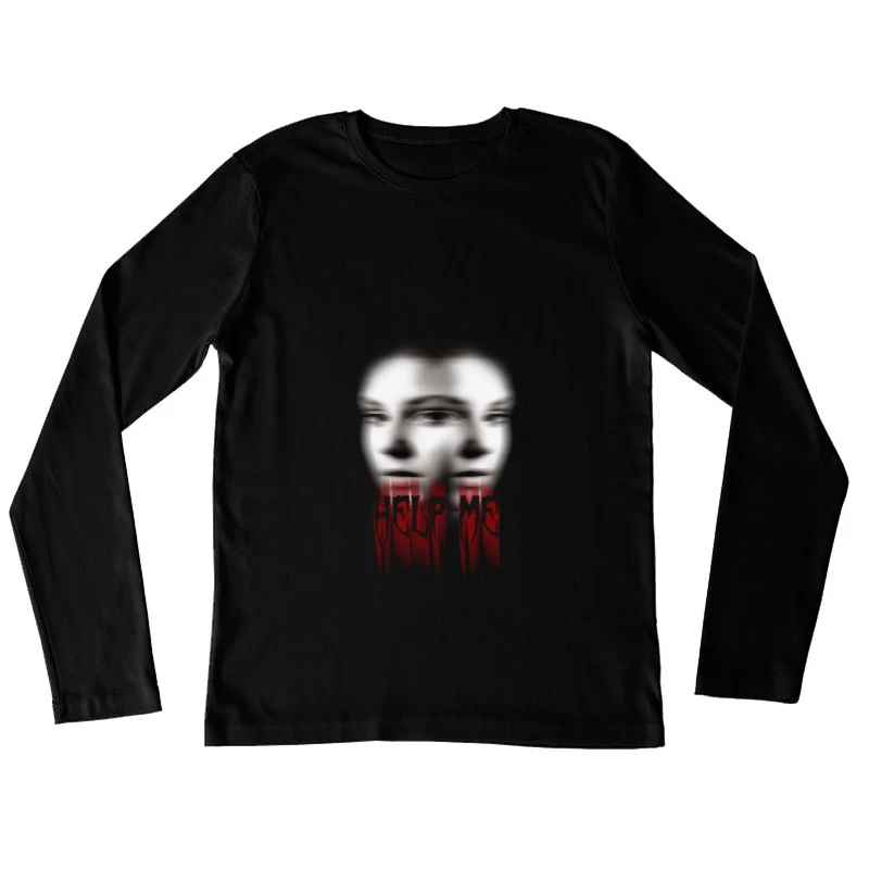 Unheimliches Doppelbild mit Hilfe-Aufruf Damen Langarm T-Shirt