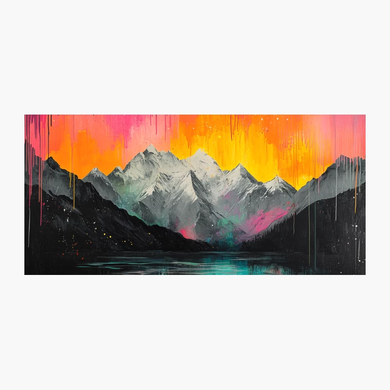 Vibrant Abstract Mountain Landscape with Colorful Dripping Sky Coffee Mug