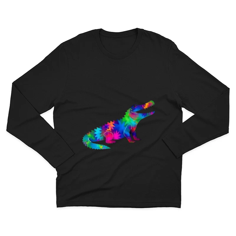 Rainbow Tie-Dye Dinosaur Digital Art Male Long Sleeve T-Shirt