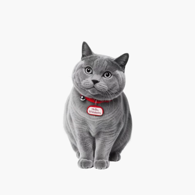 Grey British Shorthair Cat with Red Collar and Name Tag Cotton Tote Bag