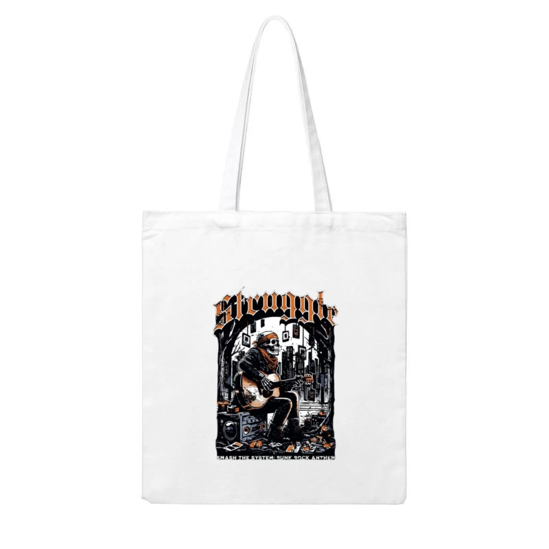 Punk Rock Skeleton Guitarist in Urban Grunge Scene Cotton Tote Bag