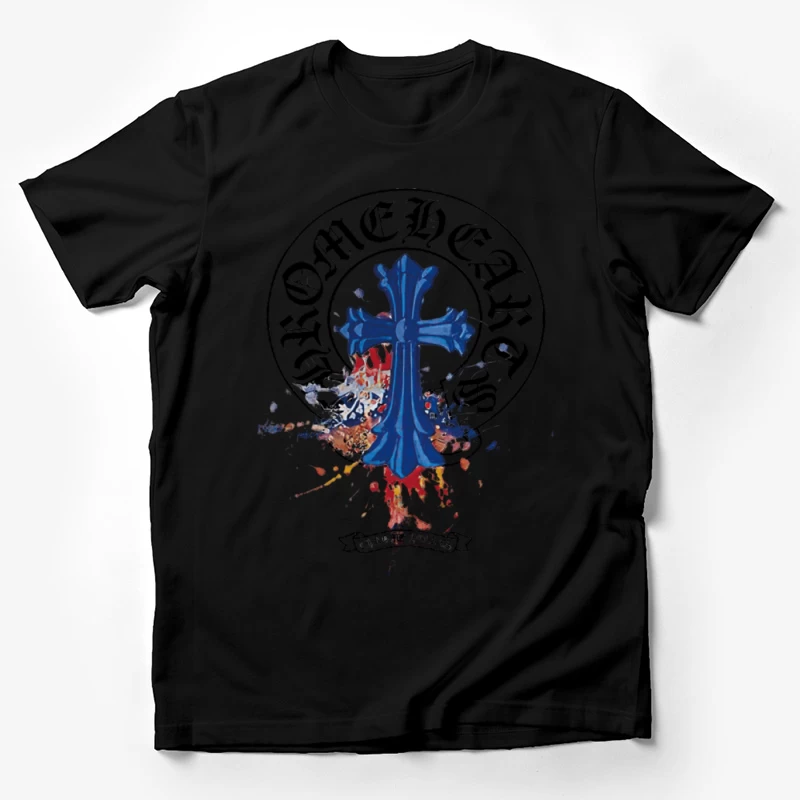 Blaues Kreuz auf gesprenkeltem Hintergrund Herren T-Shirt