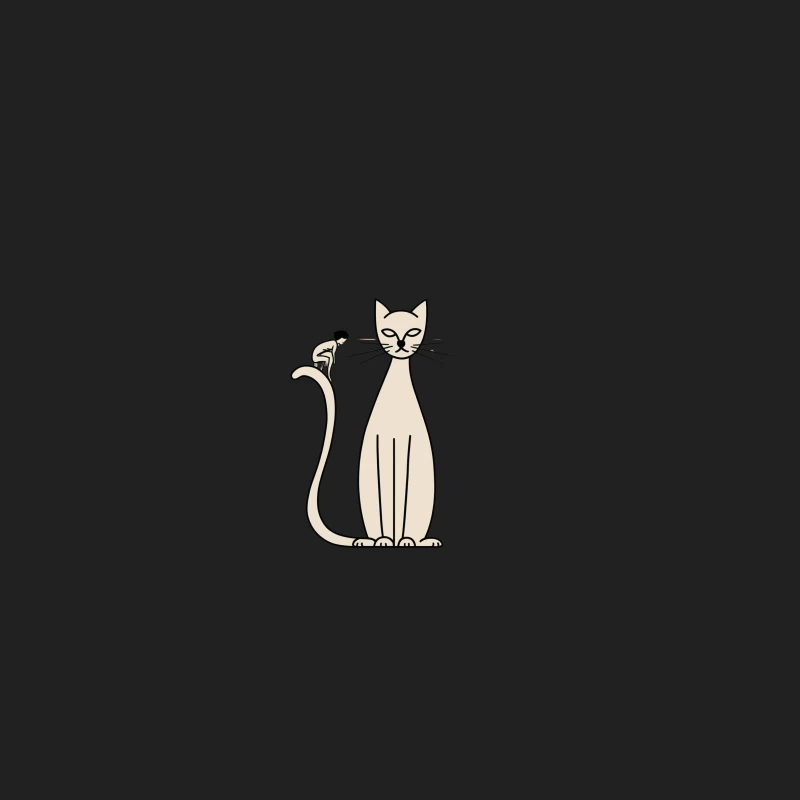 Minimalist Cartoon Cat: Simple Line Drawing in Beige Bucket Hat