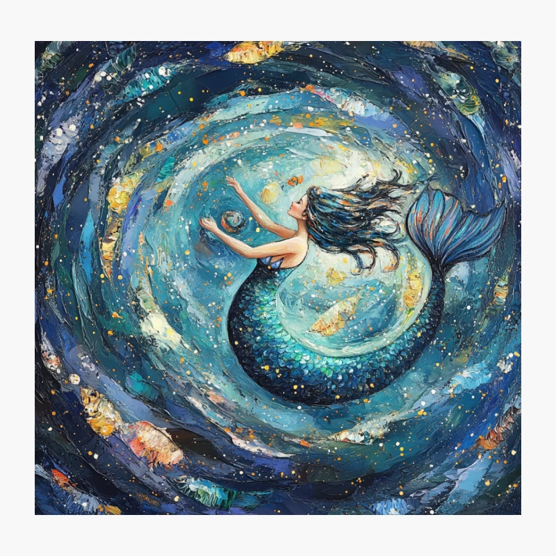 Magical Mermaid in Swirling Underwater Starry Sky Throw Pillow