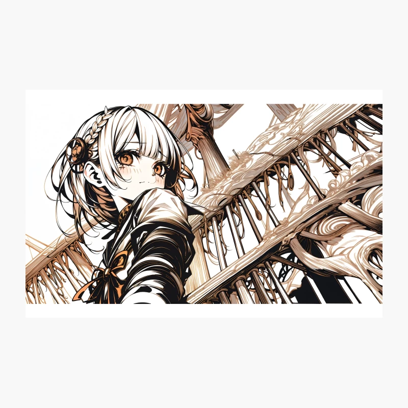 Elegant Anime Portrait: White-Haired Girl in Intricate Setting Travel Mug