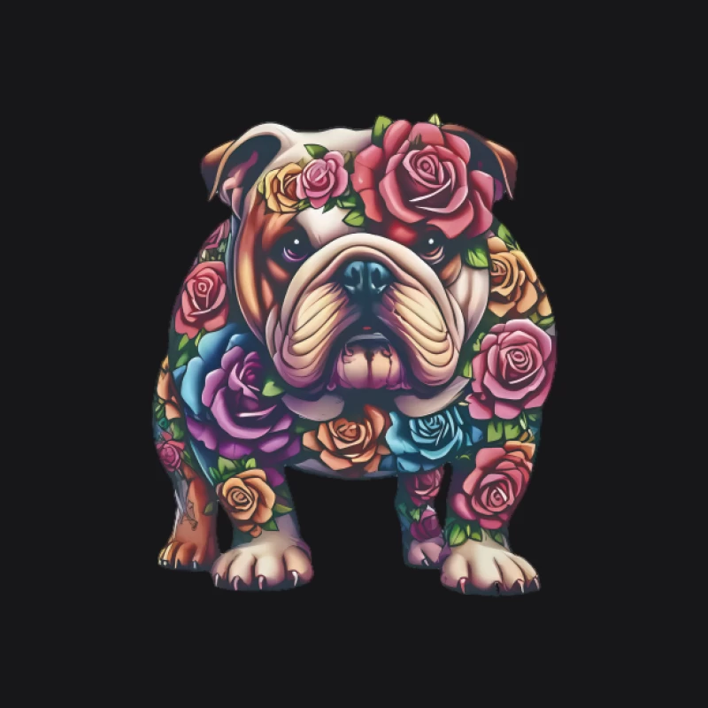 Bunter Bulldoggen-Kunstentwurf mit Rosen Herren Pullover Hoodie