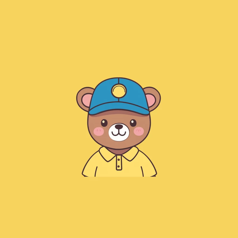 Cute Cartoon Bear in Blue Cap and Yellow Polo Bucket Hat