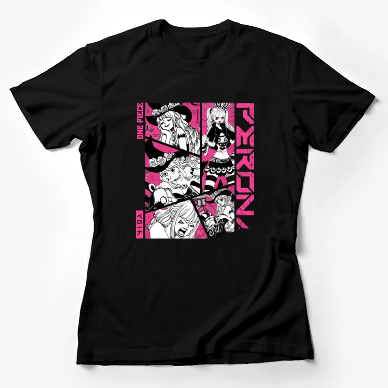 Manga Charakterdesign mit Rosa Hintergrund Damen T-Shirt