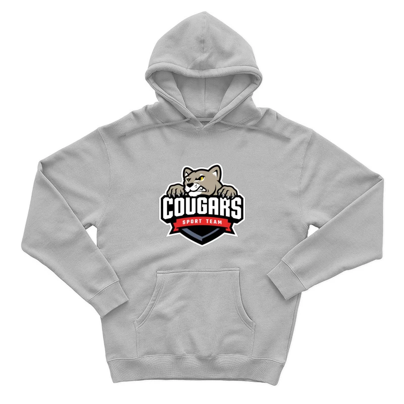 Fierce Cougar Sports Team Logo with Red Banner Male Pullover Hoodie