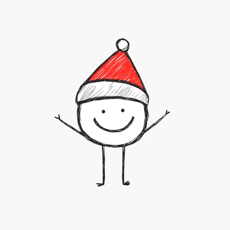 Happy Christmas Stick Figure with Santa Hat Doodle Cotton Tote Bag