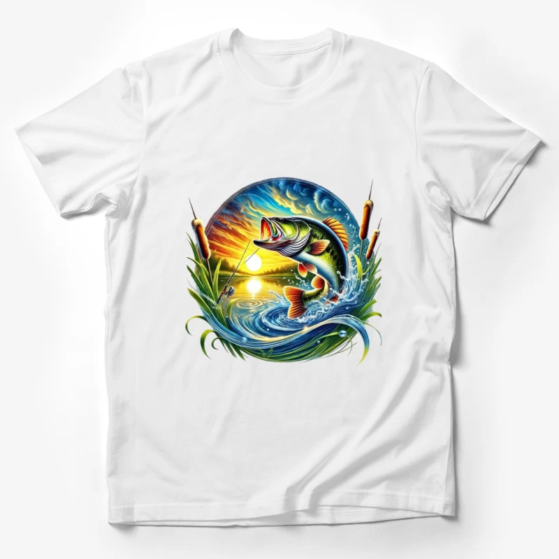 Beautiful Bass Fishing Artwork at Sunset Male T-Shirt