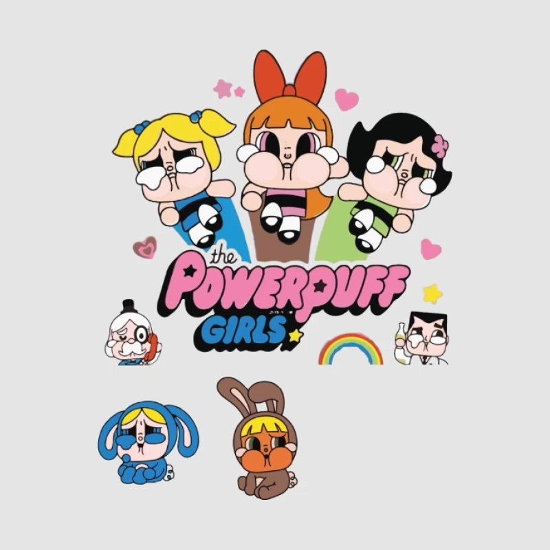 Kawaii Powerpuff Mädchen Illustration Damen Pullover Hoodie