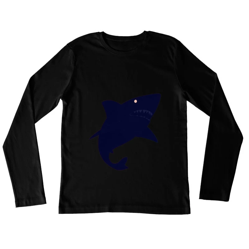 Navy Blue Cartoon Shark Silhouette Female Long Sleeve T-Shirt