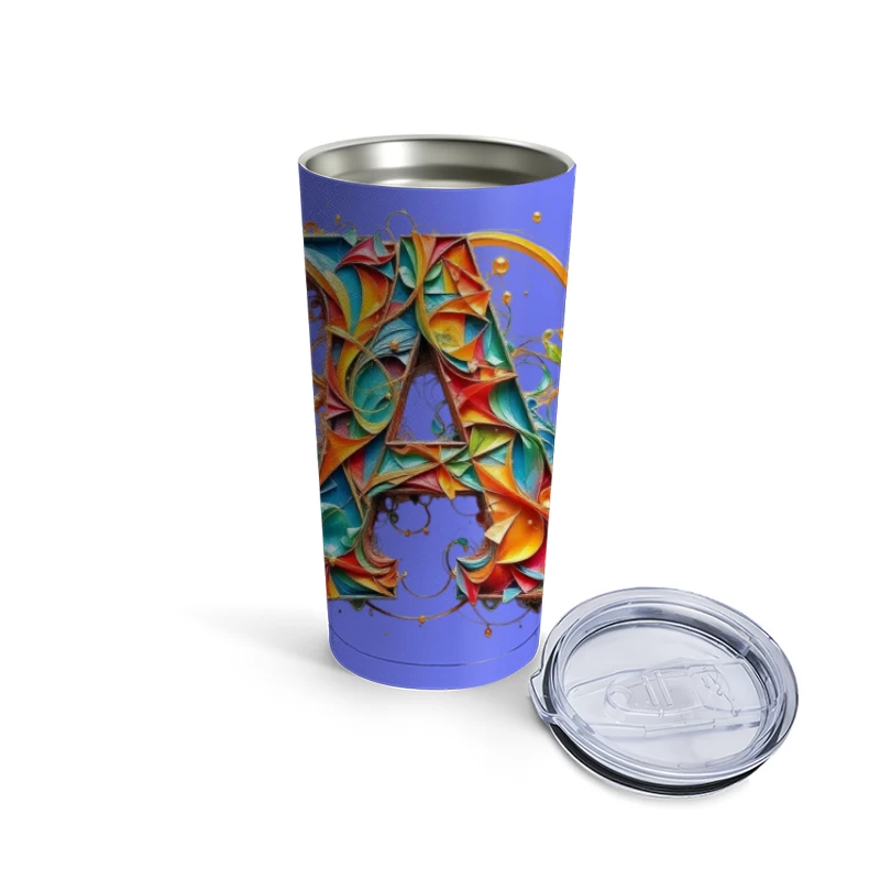 Vibrant Paper Quilled Letter A Typography Art Travel Mug