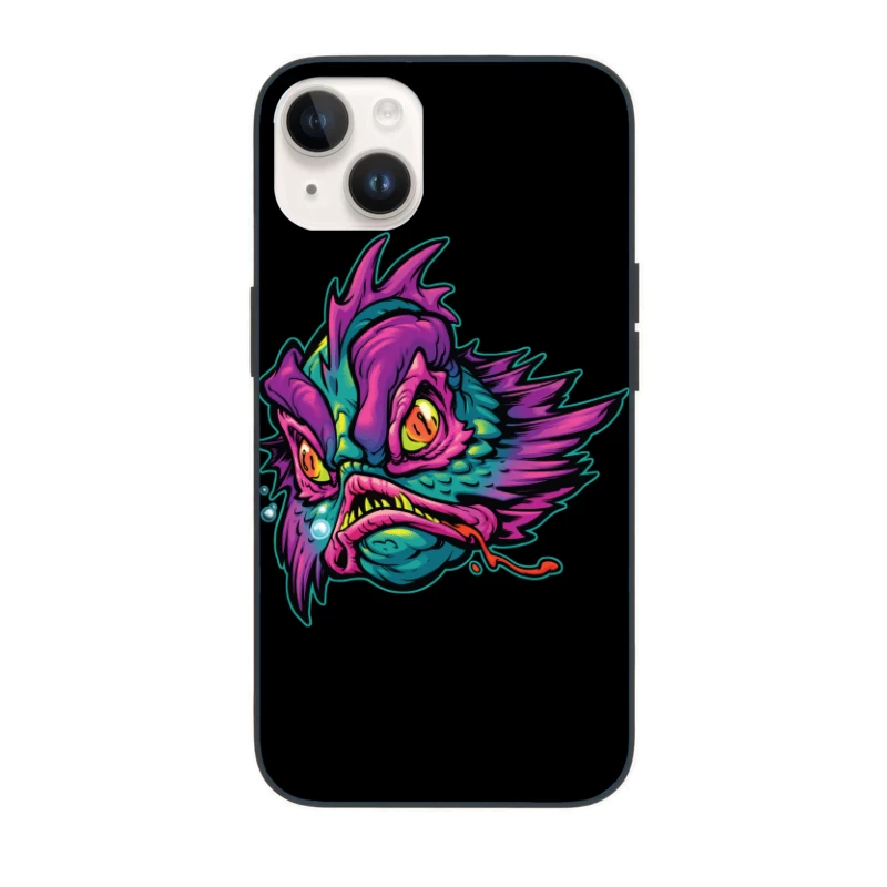 Grotesque Colorful Fish Monster Illustration iPhone Case