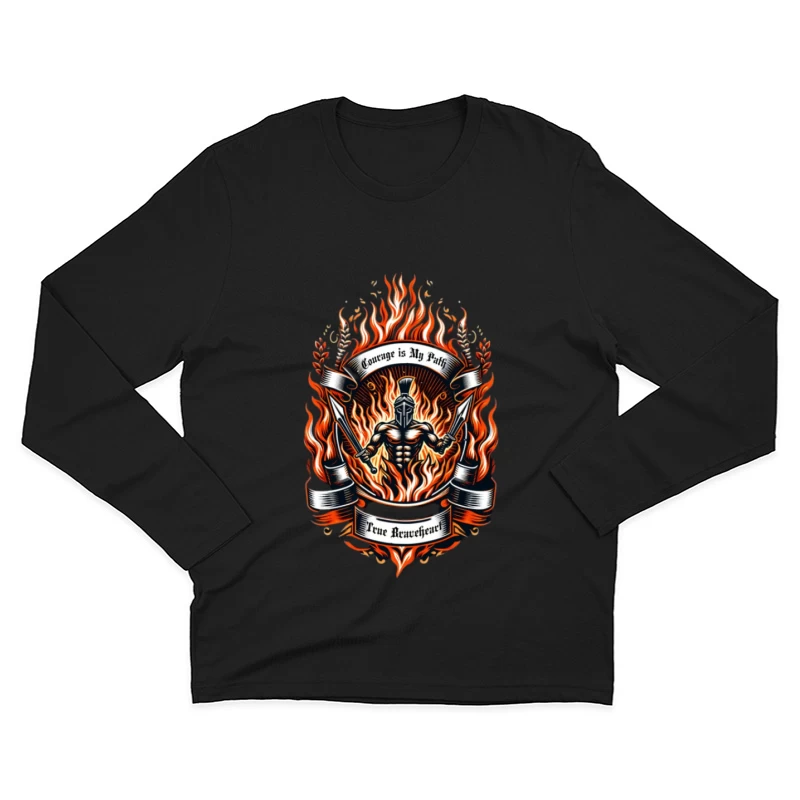 Mutiger Krieger im Flammenmotiv Herren Langarm T-Shirt