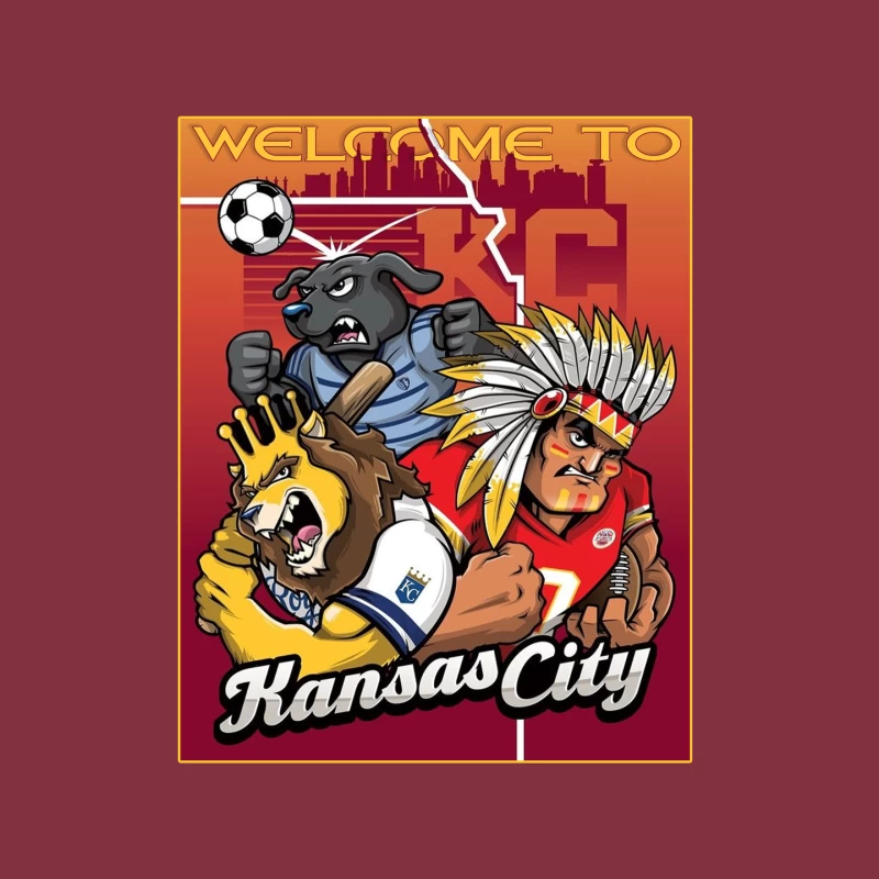 Kansas City Sports Mascots with City Skyline Illustration Mouse Pad