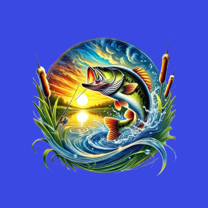 Beautiful Bass Fishing Artwork at Sunset Throw Pillow