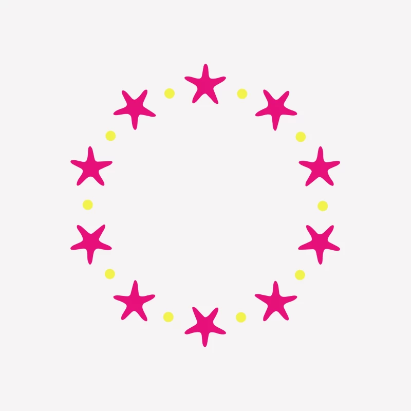 Cercle de étoiles roses avec points jaunes Femme T-Shirt