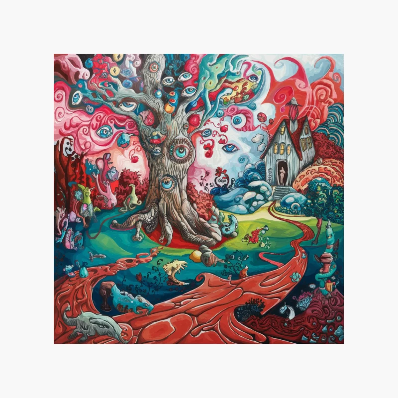 Psychedelic Tree of Eyes in a Surreal Dreamscape Cotton Tote Bag
