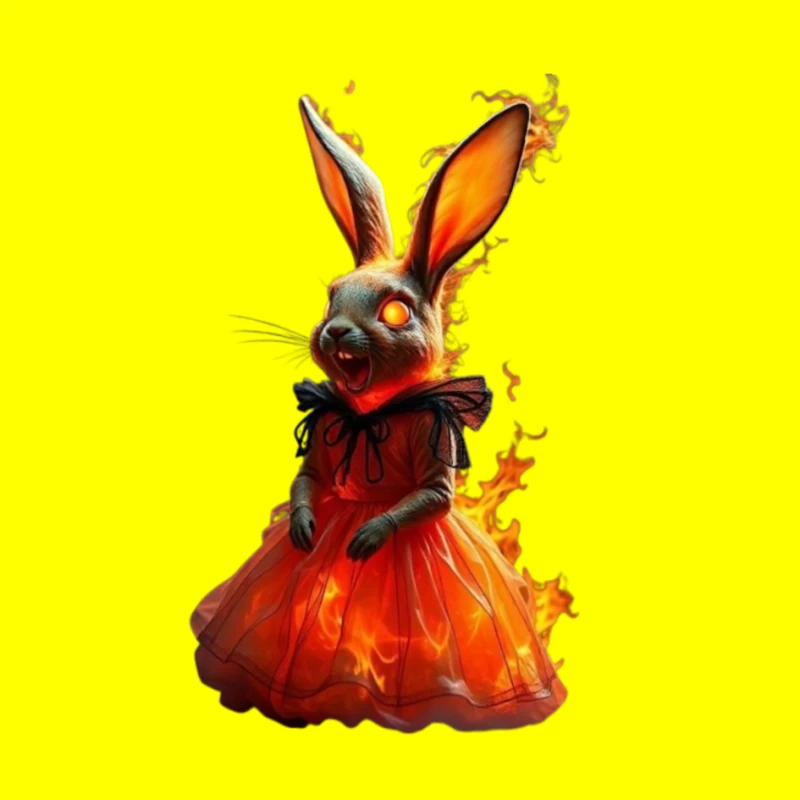 Fiery Rabbit in a Dress Pin