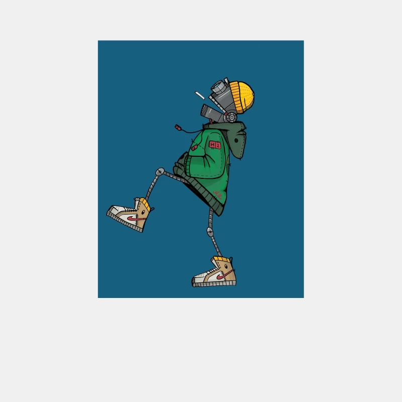 Stylish Robot in Green Jacket and Sneakers Male Tank Top