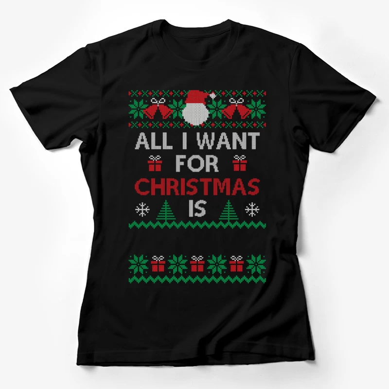 Motif de Noël festif sur fond noir Femme T-Shirt