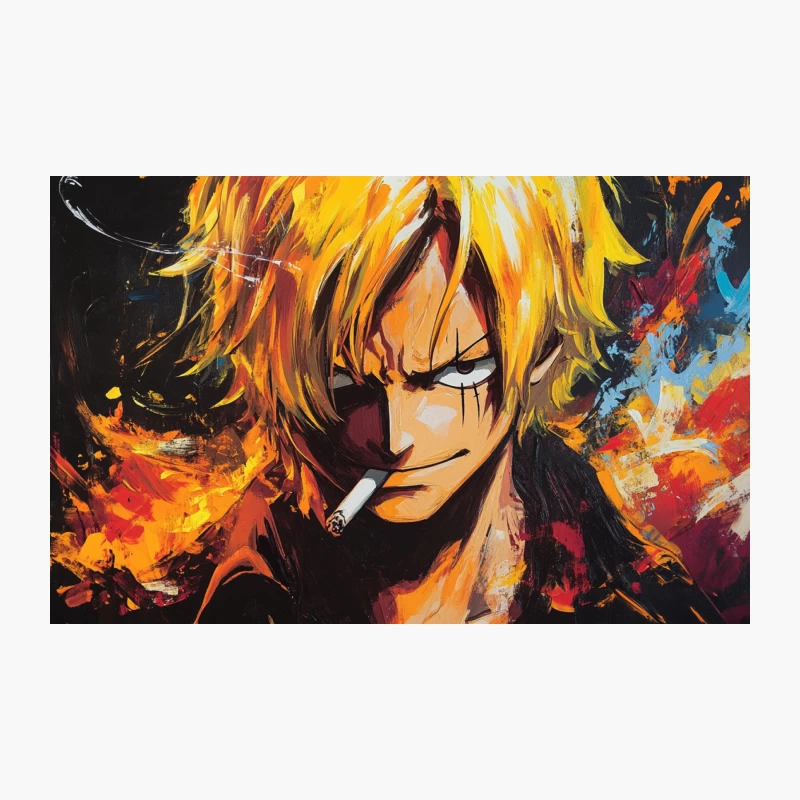 Vibrant Artwork of Intense Anime Character with Blonde Hair Travel Mug