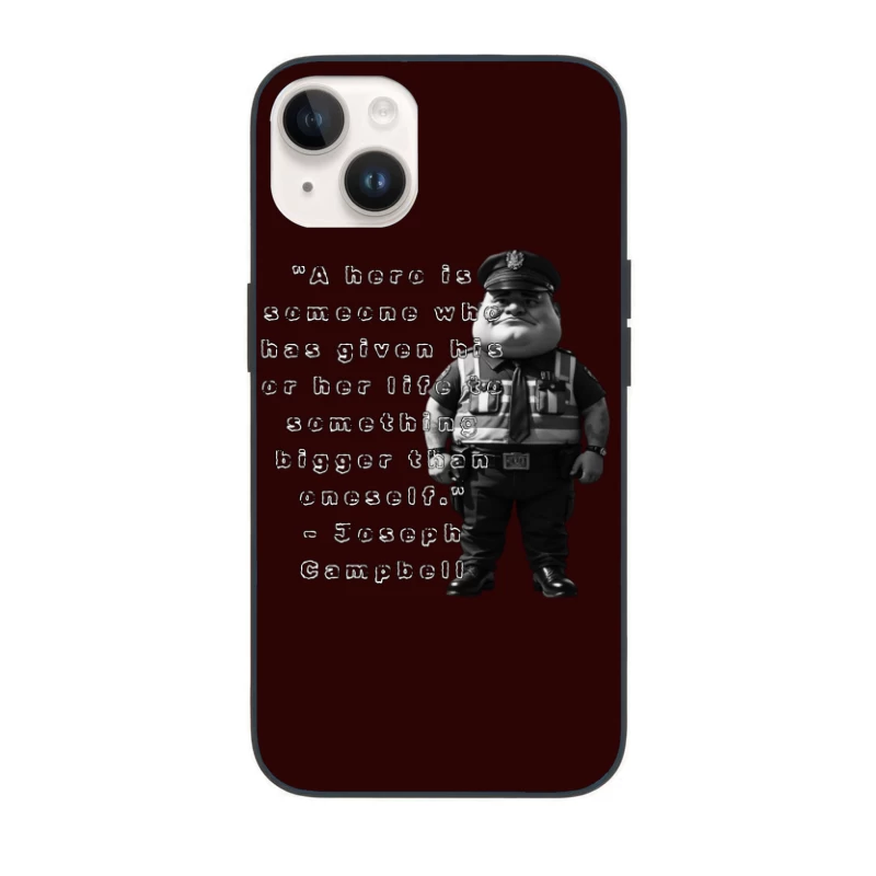 Police Officer Cartoon with Heroic Service Quote iPhone Case