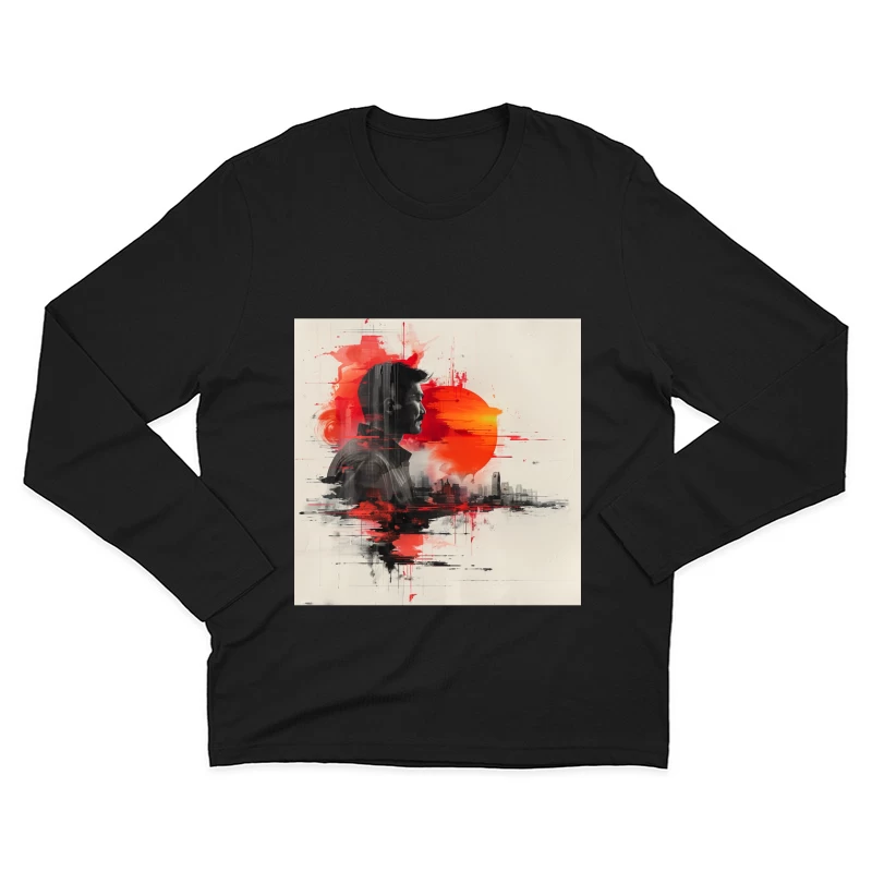 Urban Silhouette in Crimson Sunset Male Long Sleeve T-Shirt