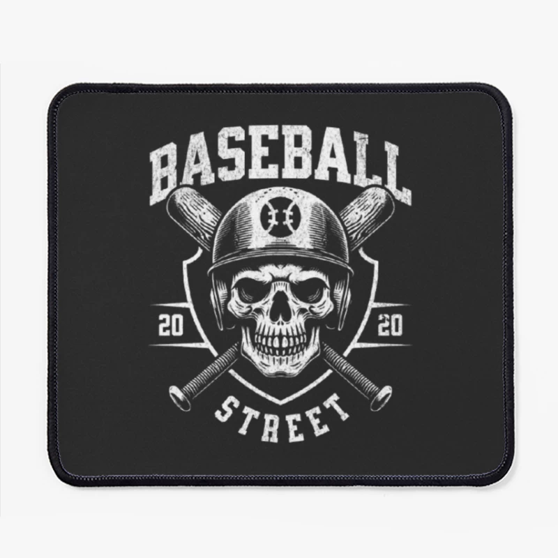 Vintage Baseball Skull with Crossed Bats Monochrome Logo Mouse Pad