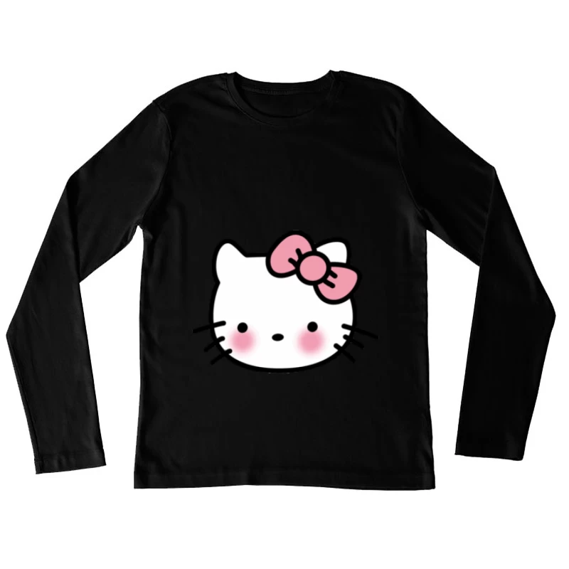 Süßes Katzen-Gesicht mit Schleife Damen Langarm T-Shirt