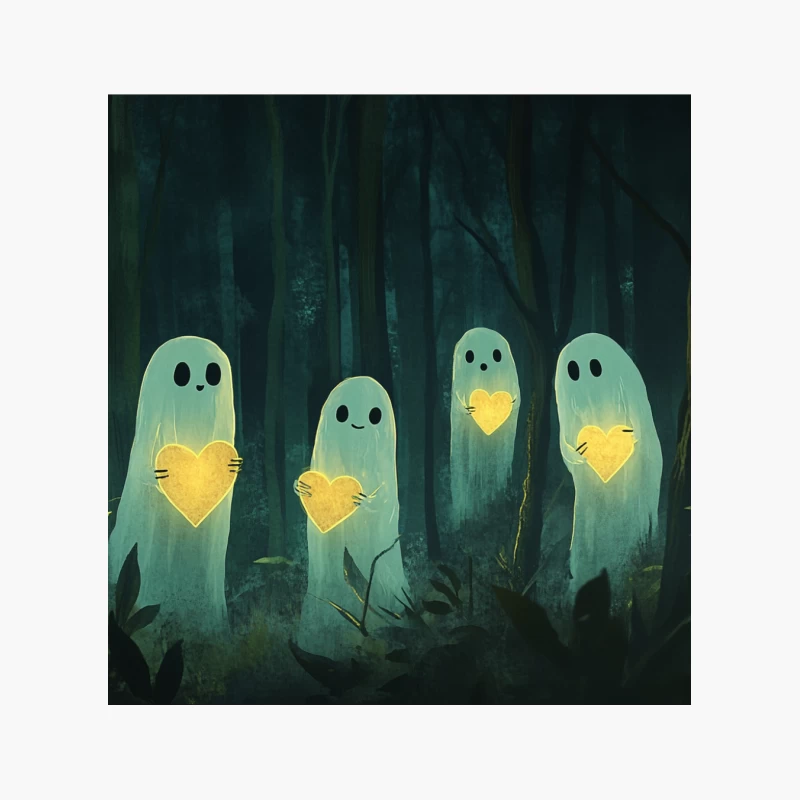 Cute Glowing Ghosts with Hearts in Spooky Forest Cotton Tote Bag