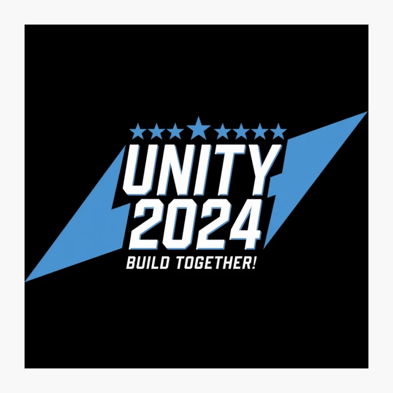 Unity 2024 Political Campaign Logo with Blue Lightning Bolt Pin