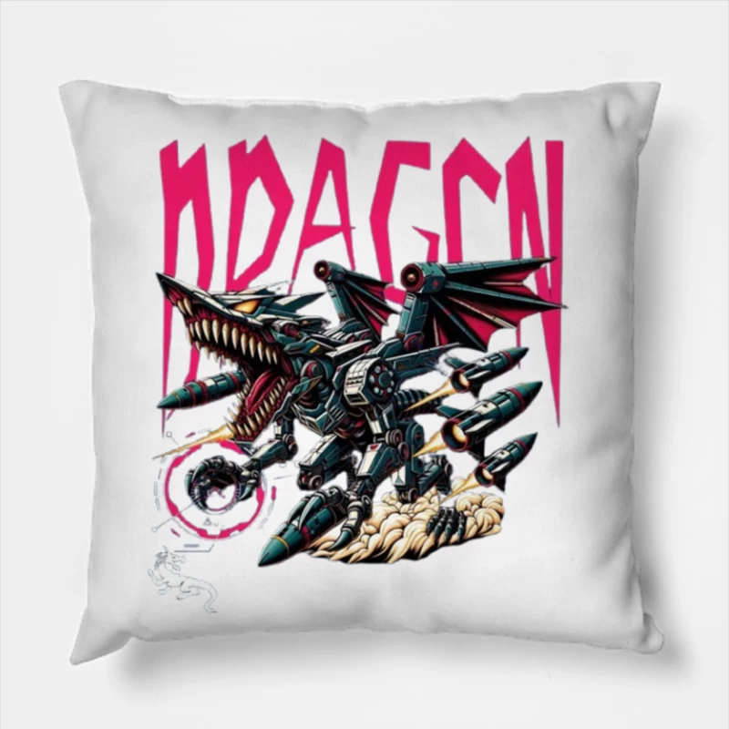 Mechanical Dragon Robot in Graffiti Art Style Throw Pillow