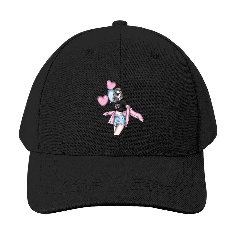 Stylish Girl with Balloons in Summer Fashion Baseball Cap
