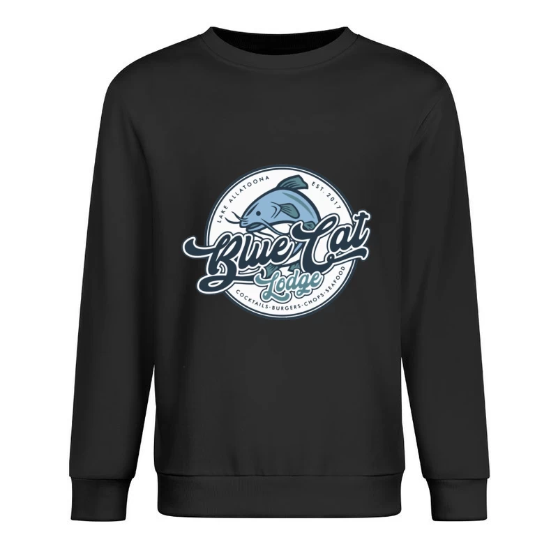 Blue Cat Lodge Restaurant & Bar Vintage Logo Design Male Pullover Sweatshirt