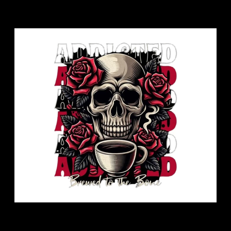 Gothic Skull with Roses and Coffee - "Brewed to the Bone" Tapestry